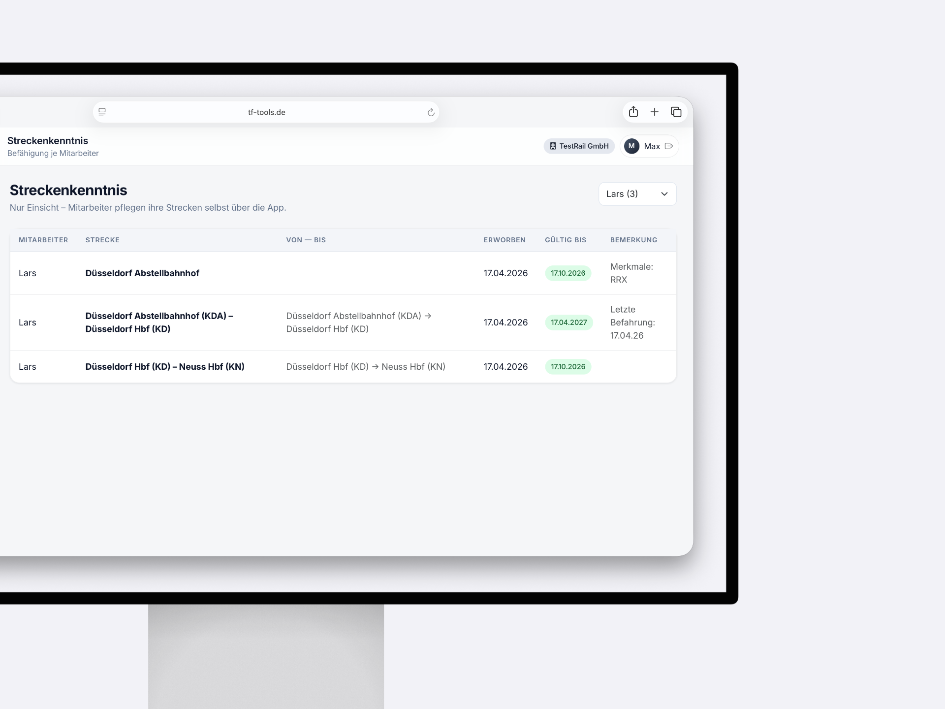 Unternehmens-Ansicht der Streckenkenntnis